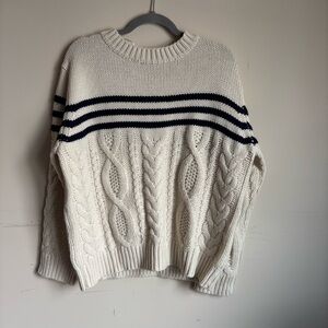 Papermoon Cream Cable Knit Sweater with Black Stripes